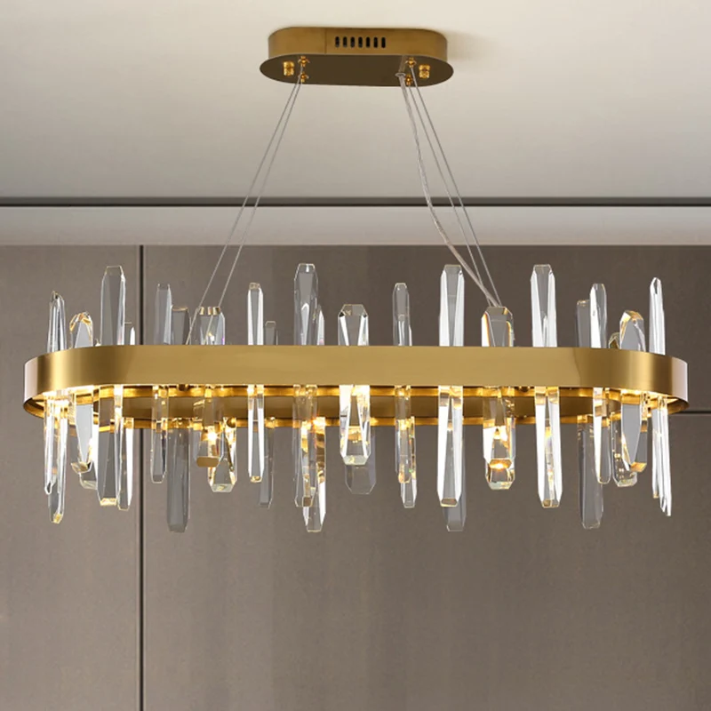 Gouden geometrische ring LED-plafondverlichting Postmoderne gefacetteerde kristallen kroonluchterlamp Clearhalo