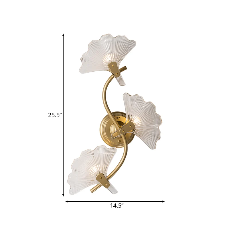 Gouden Ginkgo Sconce Light Traditionele 1/3 Heads Metal Wall Lighting Armatuur voor eetkamer Clearhalo