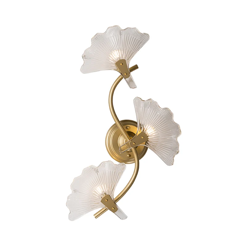 Gouden Ginkgo Sconce Light Traditionele 1/3 Heads Metal Wall Lighting Armatuur voor eetkamer Clearhalo