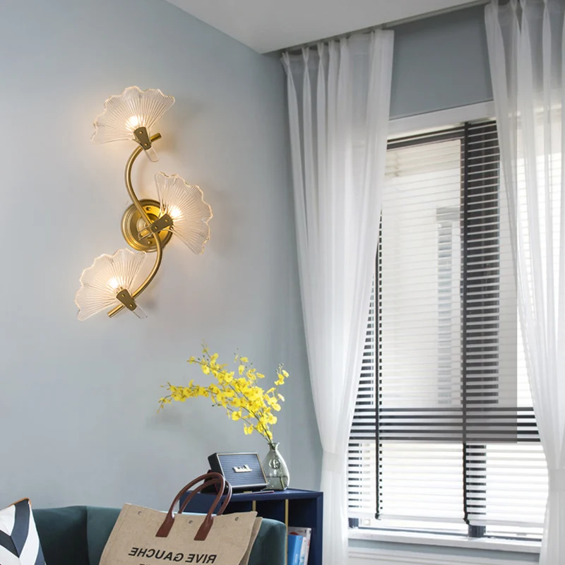 Gouden Ginkgo Sconce Light Traditionele 1/3 Heads Metal Wall Lighting Armatuur voor eetkamer Clearhalo