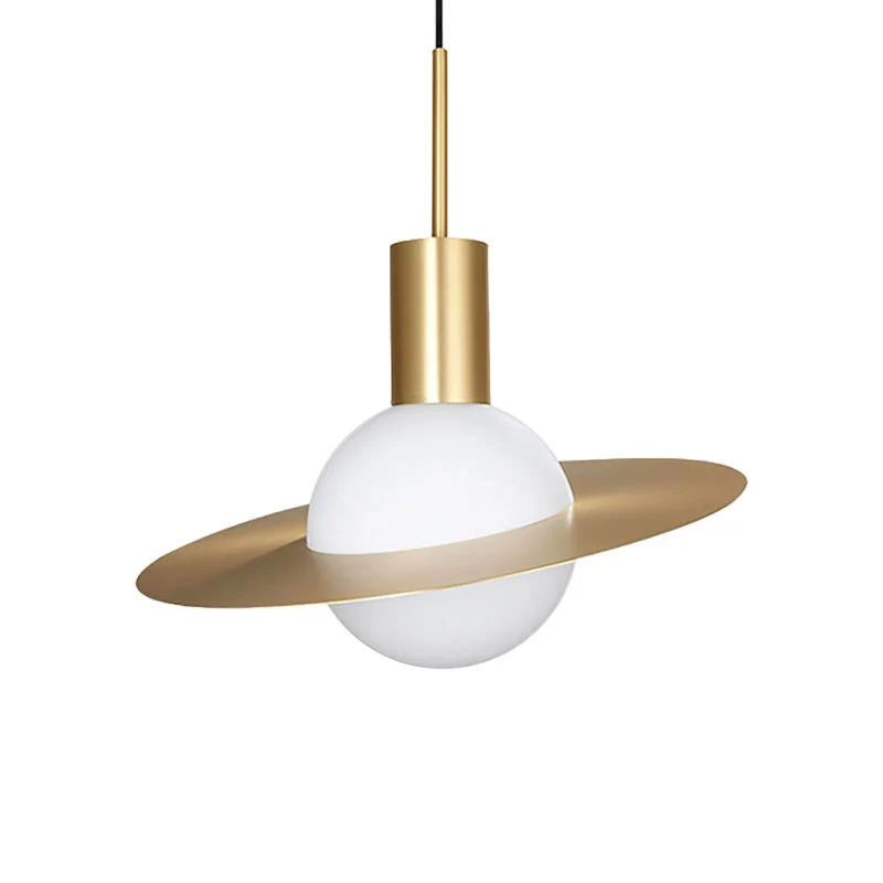 Gouden Global Suspension Pendel Hedendaagse 1-lichts wit glazen hanglamp met ring Clearhalo