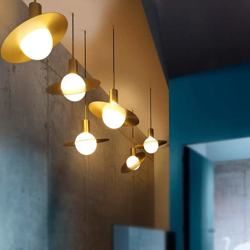 Gouden Global Suspension Pendel Hedendaagse 1-lichts wit glazen hanglamp met ring Clearhalo
