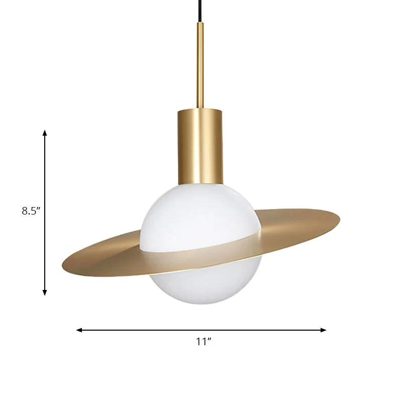Gouden Global Suspension Pendel Hedendaagse 1-lichts wit glazen hanglamp met ring Clearhalo