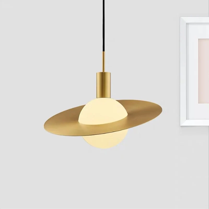 Gouden Global Suspension Pendel Hedendaagse 1-lichts wit glazen hanglamp met ring Clearhalo