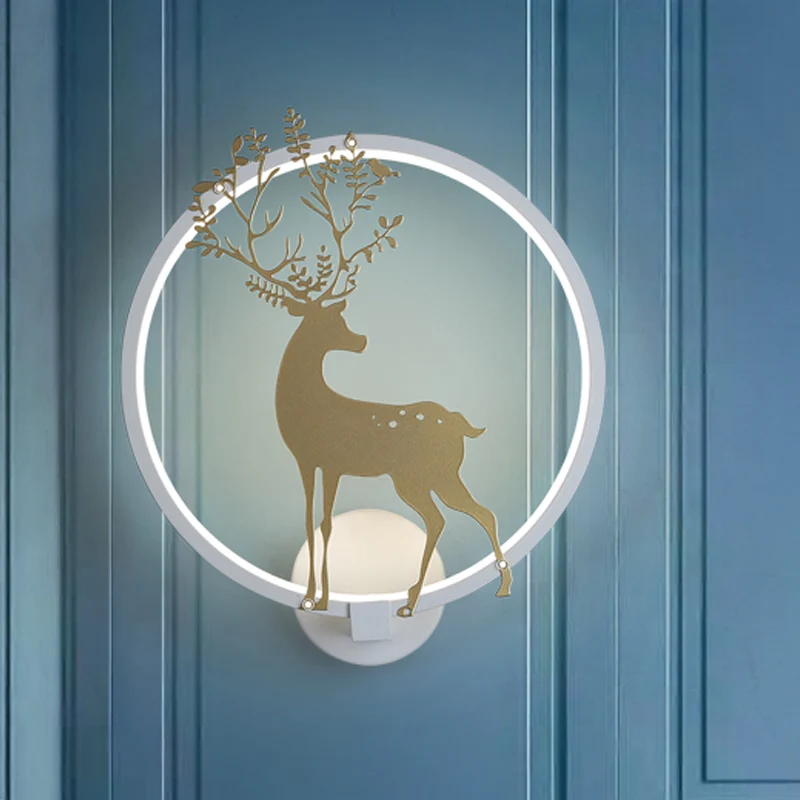 Gouden Herten Muurschildering Lamp Nordic Acryl LED Hoop Wandverlichting Ideeën voor Woonkamer Clearhalo