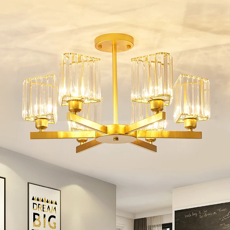 Gouden 3/6 hoofden hangende kroonluchter kristallen driehoek prisma hanglamp voor slaapkamer Clearhalo