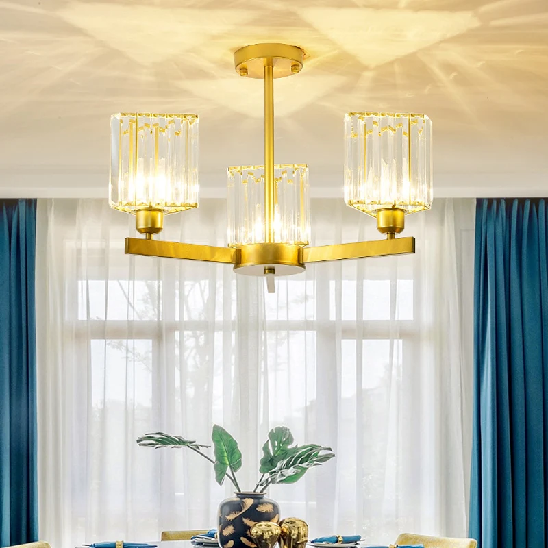 Gouden 3/6 hoofden hangende kroonluchter kristallen driehoek prisma hanglamp voor slaapkamer Clearhalo