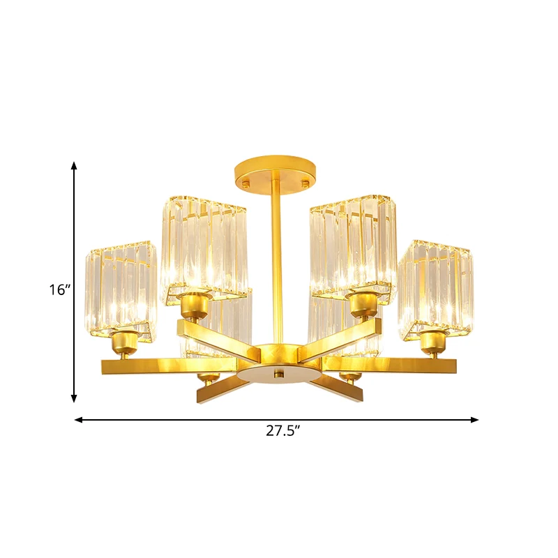Gouden 3/6 hoofden hangende kroonluchter kristallen driehoek prisma hanglamp voor slaapkamer Clearhalo