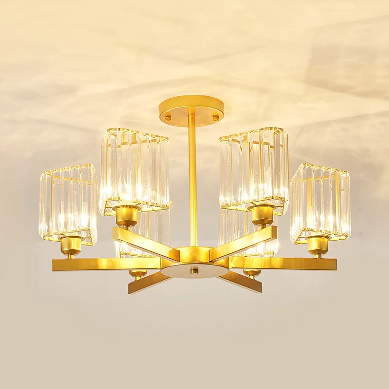 Gouden 3/6 hoofden hangende kroonluchter kristallen driehoek prisma hanglamp voor slaapkamer Clearhalo