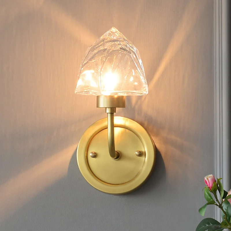 Gouden ijsblokjes wandlamp modern 1 licht gefacetteerd helder kristal schanslicht Clearhalo