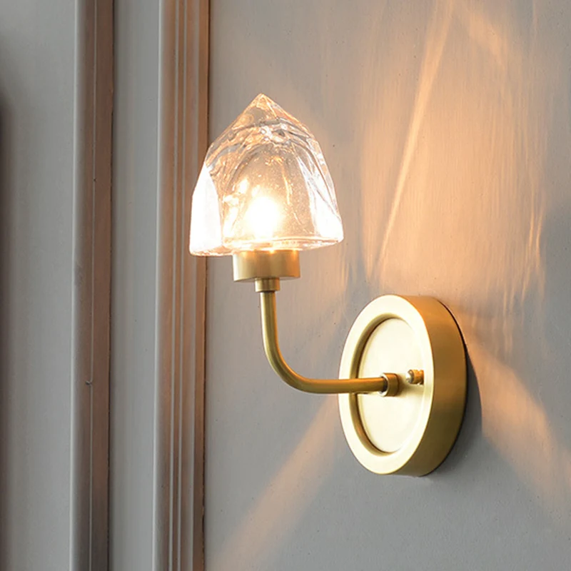 Gouden ijsblokjes wandlamp modern 1 licht gefacetteerd helder kristal schanslicht Clearhalo