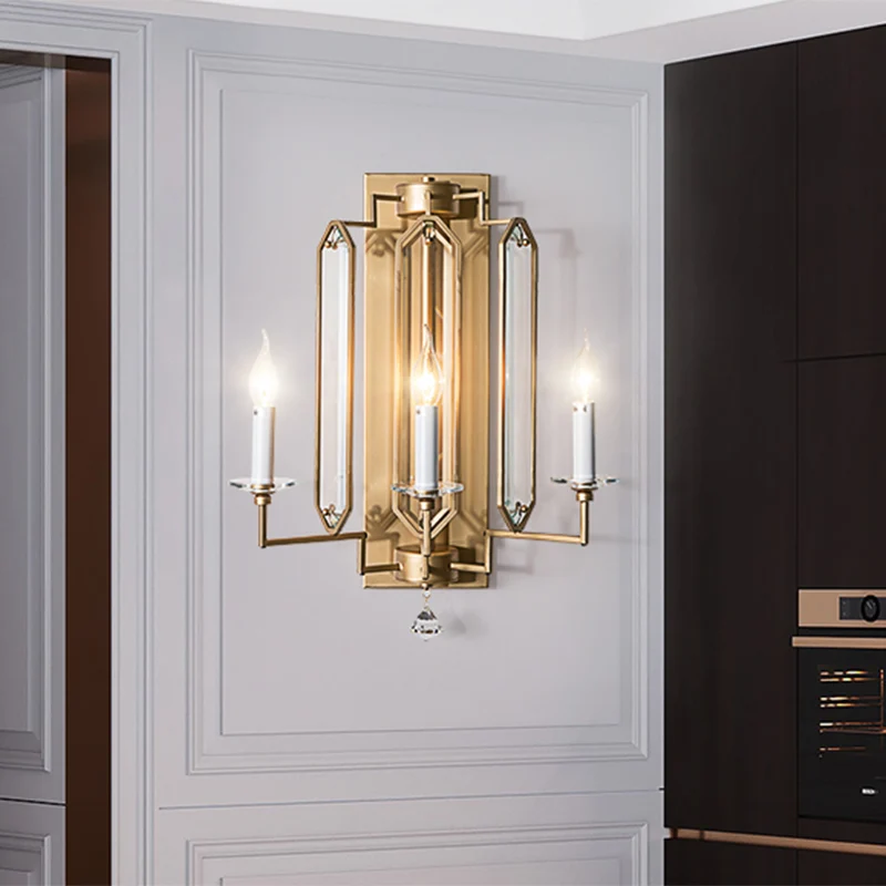 Gouden kaars design wandkandelaar vintage gefacetteerde kristallen kruisbloem 3-lichts eetkamer wandverlichting idee Clear...