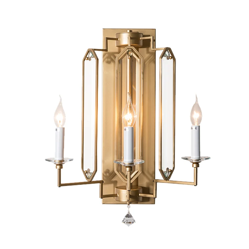Gouden kaars design wandkandelaar vintage gefacetteerde kristallen kruisbloem 3-lichts eetkamer wandverlichting idee Clear...