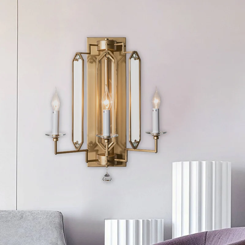 Gouden kaars design wandkandelaar vintage gefacetteerde kristallen kruisbloem 3-lichts eetkamer wandverlichting idee Clear...