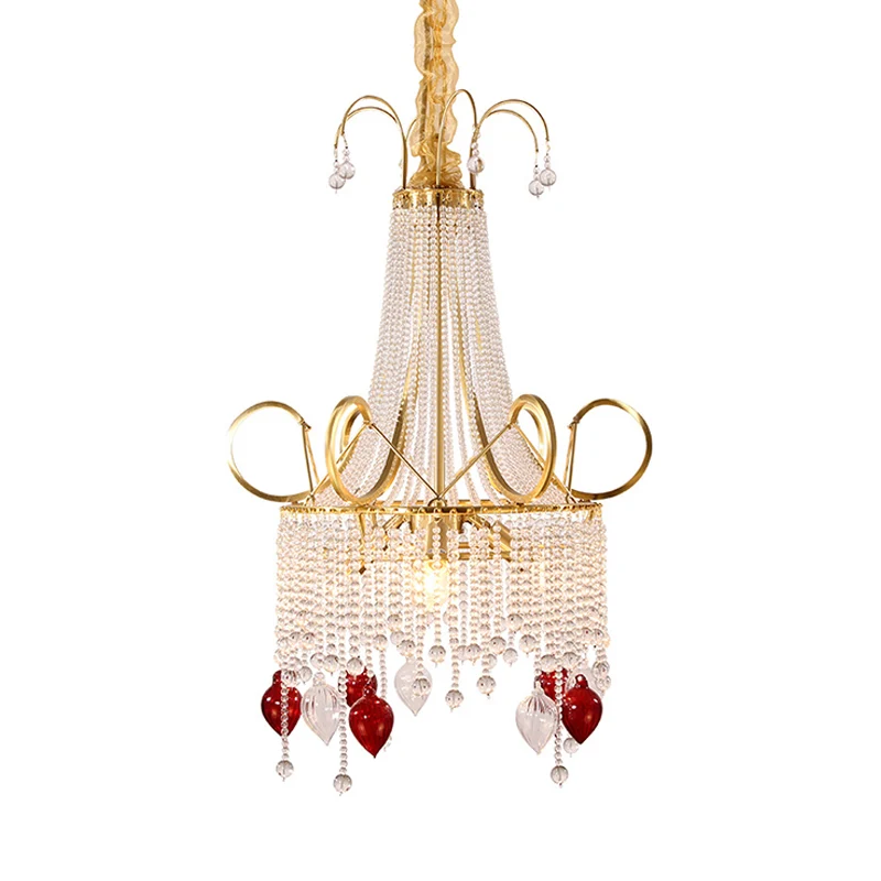 Gouden kralen kroonluchter hanglamp landelijk kristal 4 lampen woonkamer plafond hangarmatuur Clearhalo