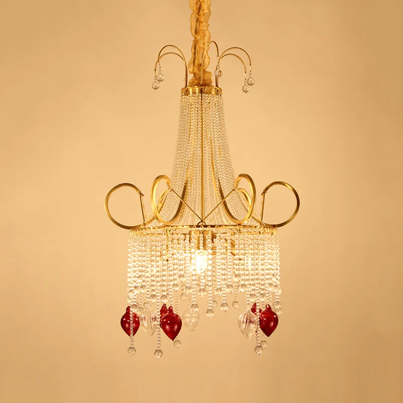 Gouden kralen kroonluchter hanglamp landelijk kristal 4 lampen woonkamer plafond hangarmatuur Clearhalo