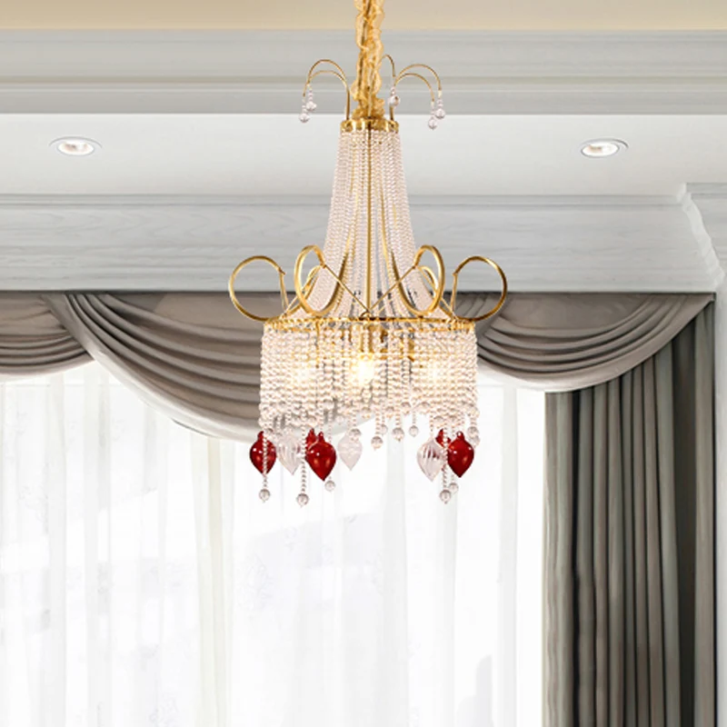 Gouden kralen kroonluchter hanglamp landelijk kristal 4 lampen woonkamer plafond hangarmatuur Clearhalo