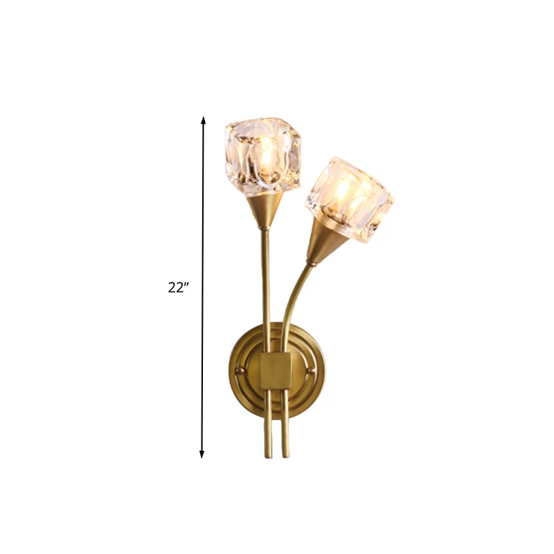 Gouden Kubus Wandkandelaar Verlichting Eigentijds 2 Lichten Helder Kristal LED Wandlamp voor Woonkamer Clearhalo