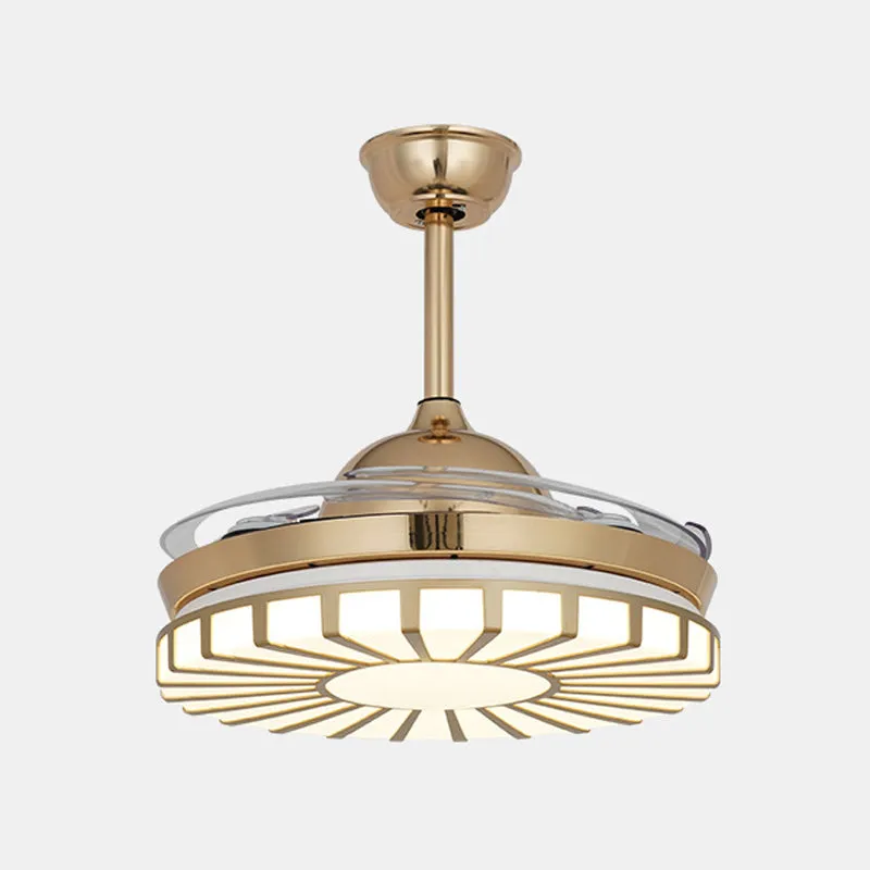 Gouden LED-plafondventilator Licht eenvoud acryl rond 4 heldere bladen semi-inbouwverlichting voor restaurant, 42" breed C...