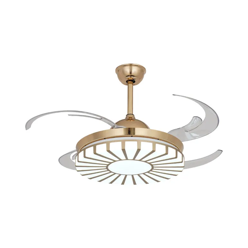 Gouden LED-plafondventilator Licht eenvoud acryl rond 4 heldere bladen semi-inbouwverlichting voor restaurant, 42" breed C...