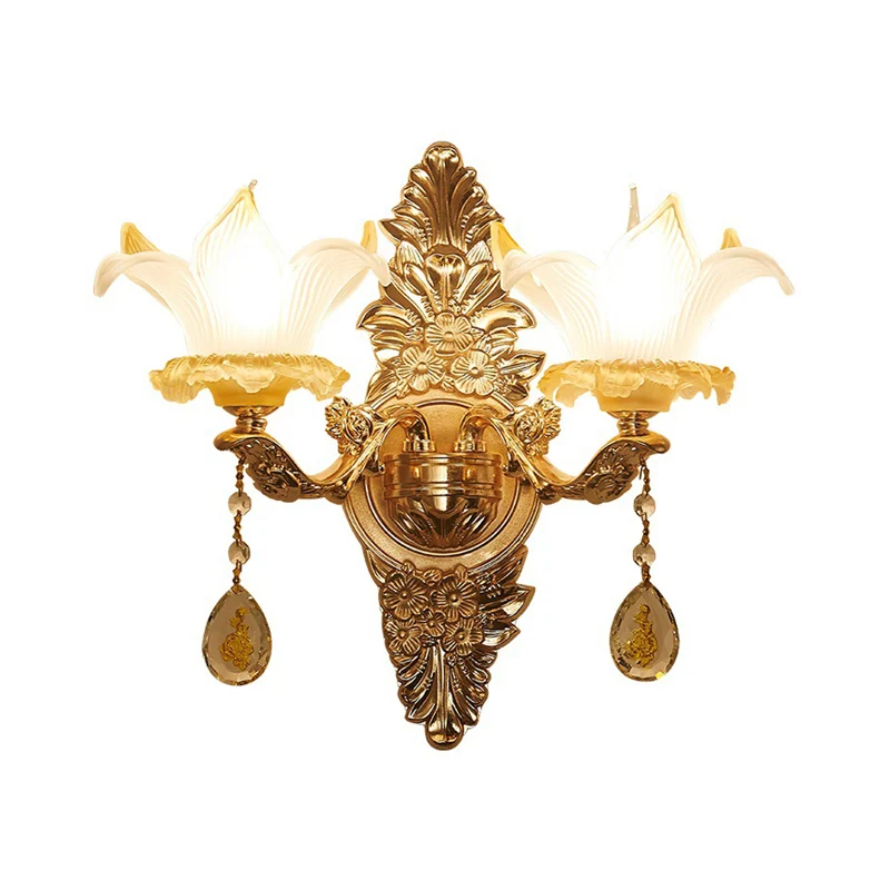 Gouden Lily Shade wandlamp, traditionele geribbelde glazen woonkamerwandlamp met 1/2 lamp Clearhalo
