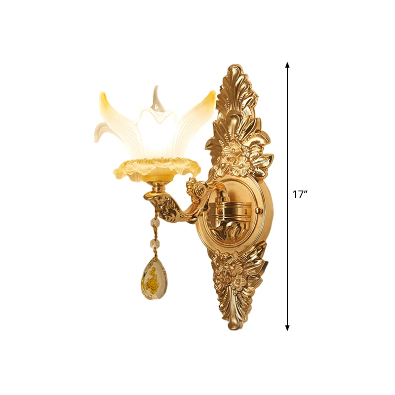 Gouden Lily Shade wandlamp, traditionele geribbelde glazen woonkamerwandlamp met 1/2 lamp Clearhalo