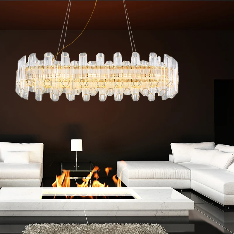 Gouden lineaire kroonluchter licht modernisme 10 koppen helder kristal LED-hanglamp voor woonkamer Clearhalo