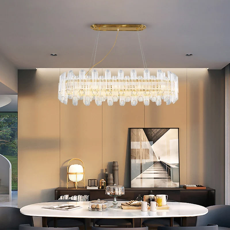 Gouden lineaire kroonluchter licht modernisme 10 koppen helder kristal LED-hanglamp voor woonkamer Clearhalo