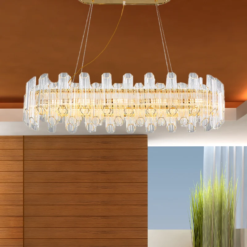 Gouden lineaire kroonluchter licht modernisme 10 koppen helder kristal LED-hanglamp voor woonkamer Clearhalo