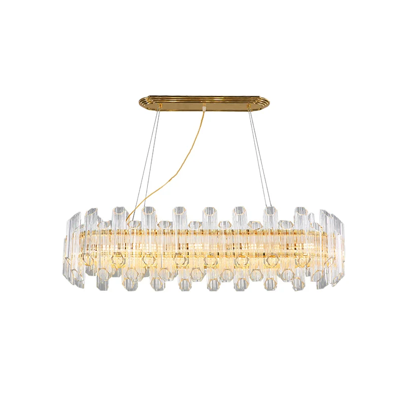Gouden lineaire kroonluchter licht modernisme 10 koppen helder kristal LED-hanglamp voor woonkamer Clearhalo