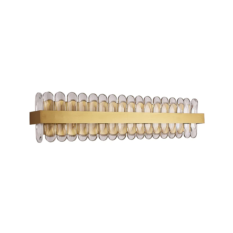Gouden lineaire wandverlichting idee eigentijds helder ovaal geslepen kristallen LED badkamer wandkandelaar Clearhalo