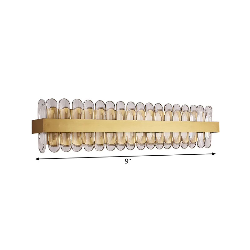 Gouden lineaire wandverlichting idee eigentijds helder ovaal geslepen kristallen LED badkamer wandkandelaar Clearhalo