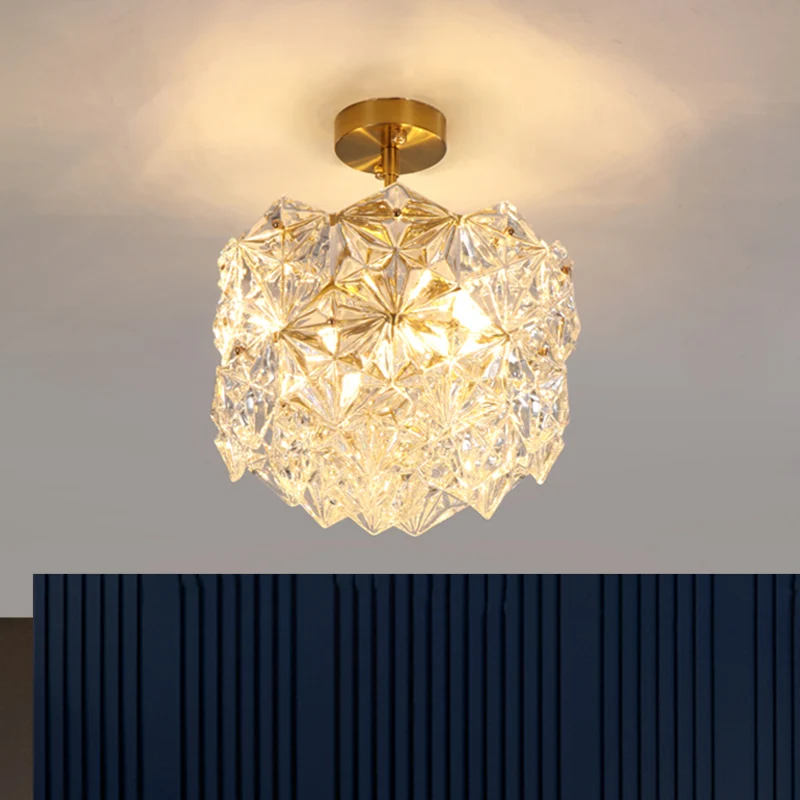 Gouden luifel 3 lampen semi-inbouwlicht hedendaagse zeshoekige kristallen bol plafondmontage Clearhalo