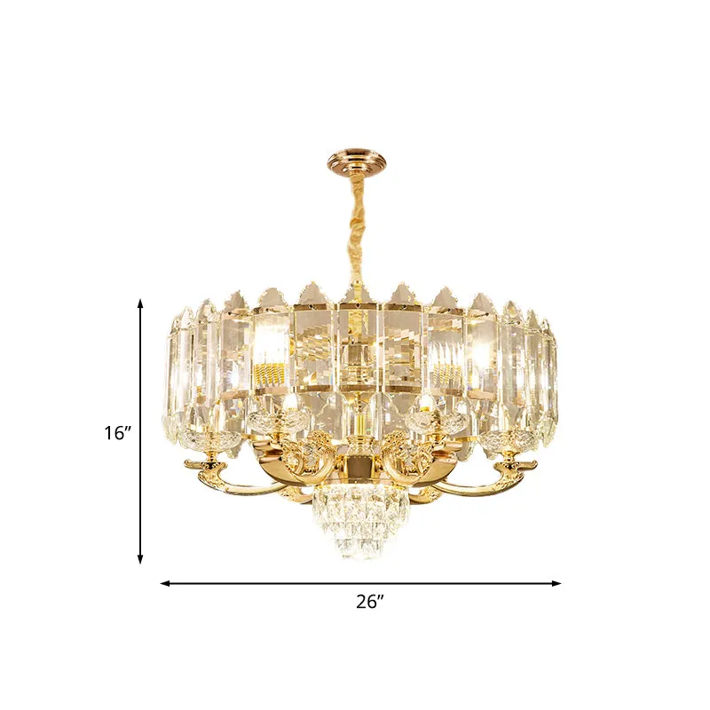 Gouden paneel hanglamp modern K9 kristal 10 lampen woonkamer kroonluchter Clearhalo
