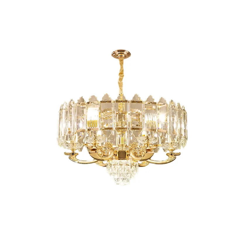 Gouden paneel hanglamp modern K9 kristal 10 lampen woonkamer kroonluchter Clearhalo