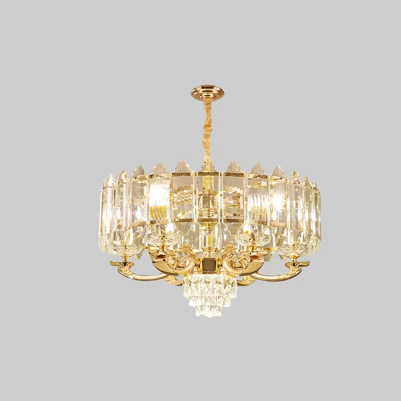 Gouden paneel hanglamp modern K9 kristal 10 lampen woonkamer kroonluchter Clearhalo