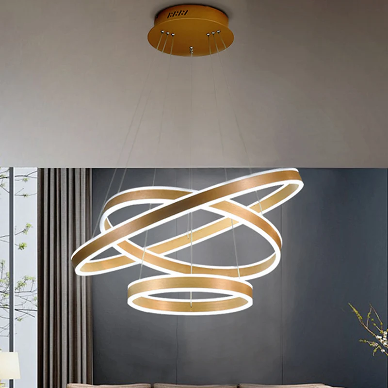 Gouden ring hanglampset postmodern acryl LED-hanglicht warm/wit licht voor woonkamer Clearhalo