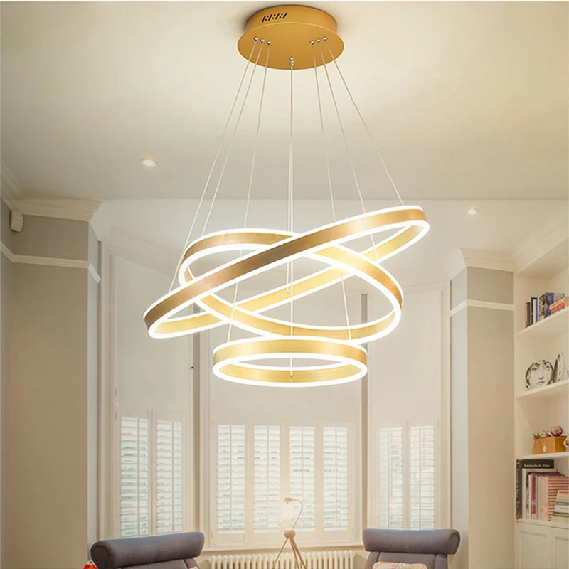 Gouden ring hanglampset postmodern acryl LED-hanglicht warm/wit licht voor woonkamer Clearhalo
