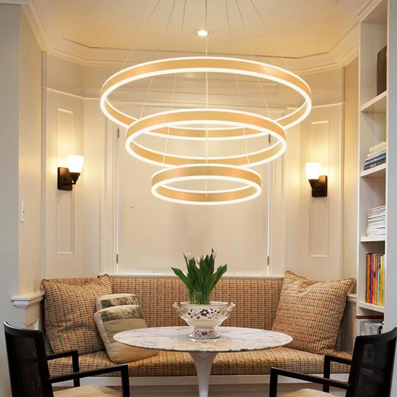 Gouden ring hanglampset postmodern acryl LED-hanglicht warm/wit licht voor woonkamer Clearhalo