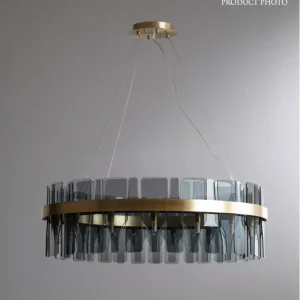 Gouden ronde hanglamp moderne minimalistische rookglazen woonkamer hangende plafondlamp Clearhalo
