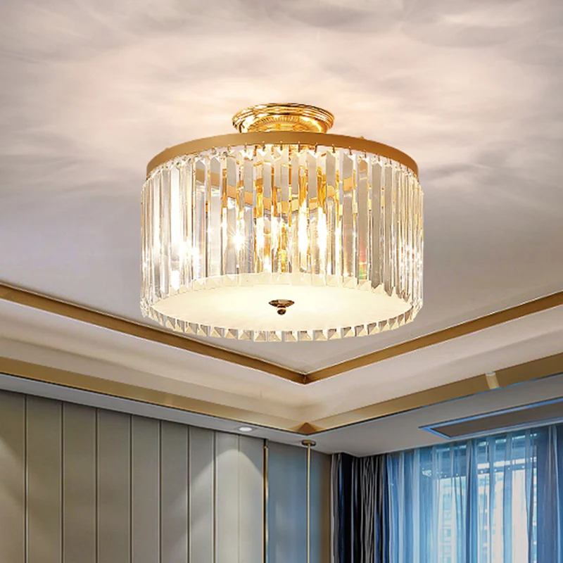 Gouden ronde semi-gemonteerde verlichting hedendaagse kristallen staaf LED-plafondarmatuur voor slaapkamer Clearhalo