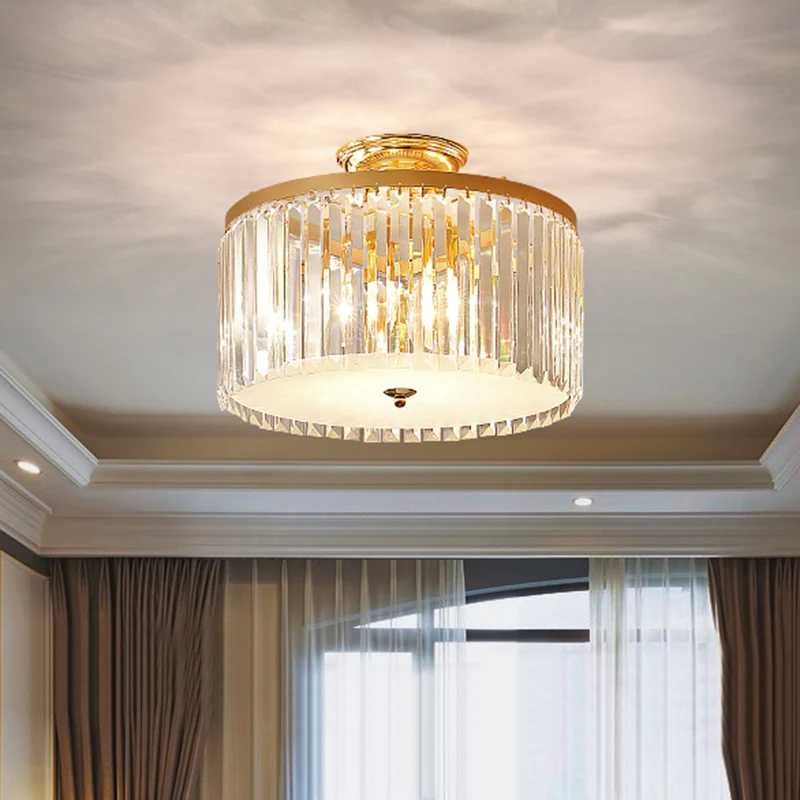 Gouden ronde semi-gemonteerde verlichting hedendaagse kristallen staaf LED-plafondarmatuur voor slaapkamer Clearhalo