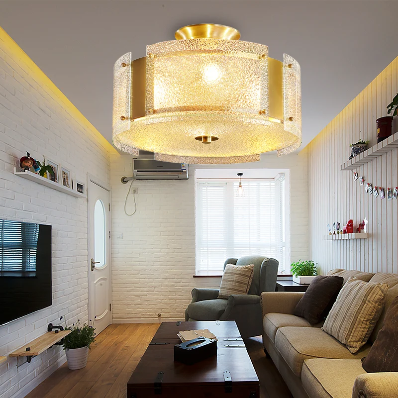 Gouden semi-inbouw Drum Light Simplicity 4-lichts waterglas plafondgemonteerd armatuur Clearhalo