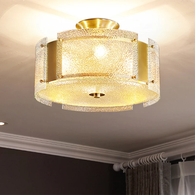 Gouden semi-inbouw Drum Light Simplicity 4-lichts waterglas plafondgemonteerd armatuur Clearhalo