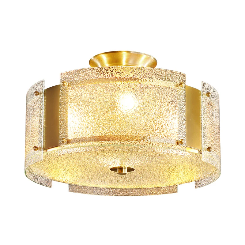 Gouden semi-inbouw Drum Light Simplicity 4-lichts waterglas plafondgemonteerd armatuur Clearhalo