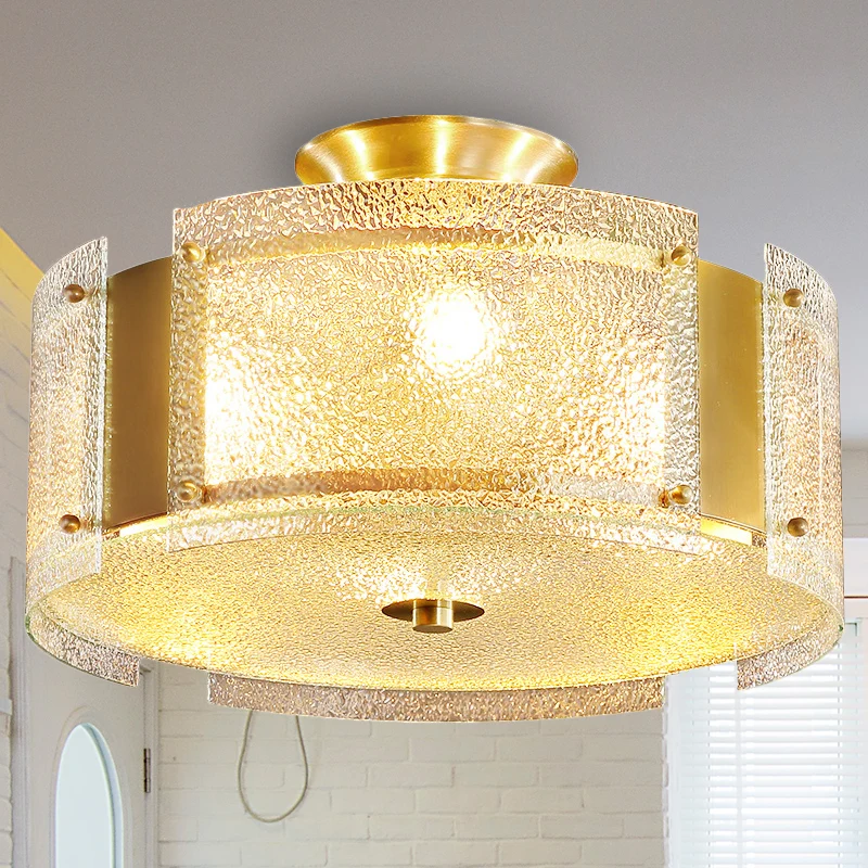 Gouden semi-inbouw Drum Light Simplicity 4-lichts waterglas plafondgemonteerd armatuur Clearhalo