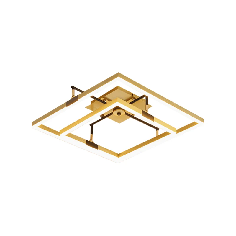 Gouden semi-inbouwlamp met 2 vierkanten frame, modernistische LED-metallic inbouwlamp warm/wit licht, 19,5"/23,5" breed Cl...