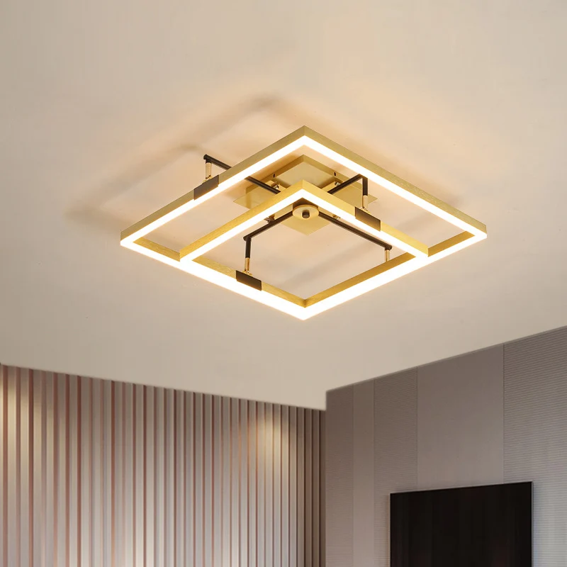 Gouden semi-inbouwlamp met 2 vierkanten frame, modernistische LED-metallic inbouwlamp warm/wit licht, 19,5"/23,5" breed Cl...