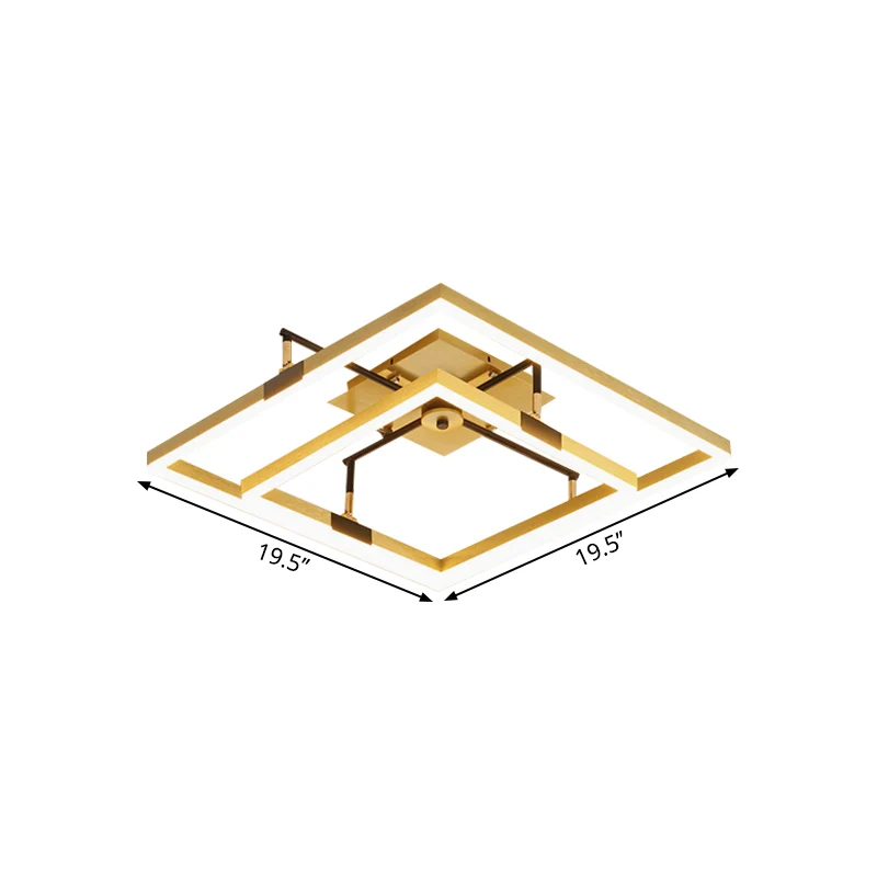 Gouden semi-inbouwlamp met 2 vierkanten frame, modernistische LED-metallic inbouwlamp warm/wit licht, 19,5"/23,5" breed Cl...