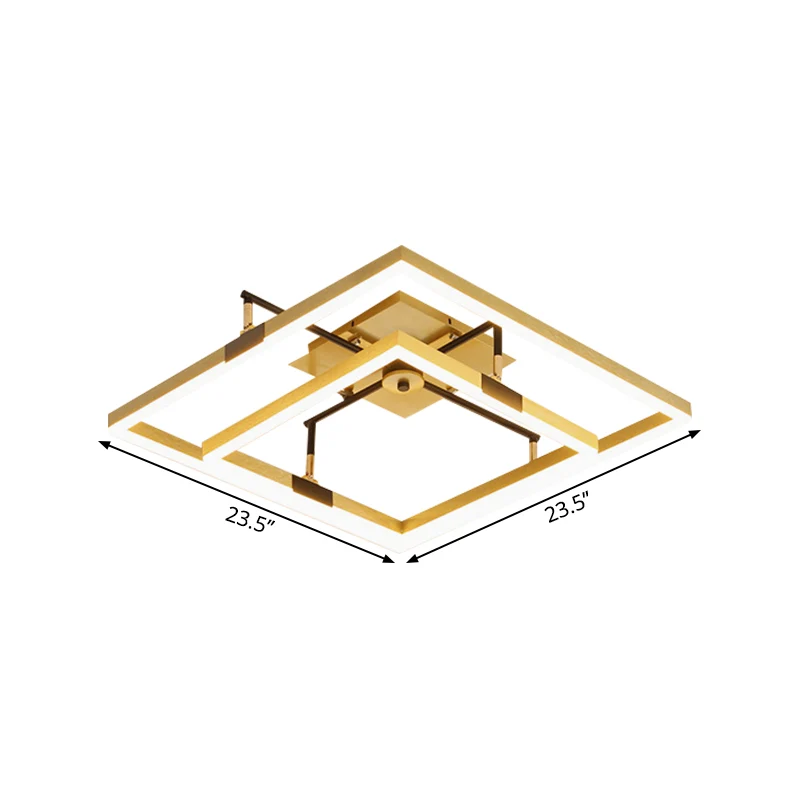 Gouden semi-inbouwlamp met 2 vierkanten frame, modernistische LED-metallic inbouwlamp warm/wit licht, 19,5"/23,5" breed Cl...